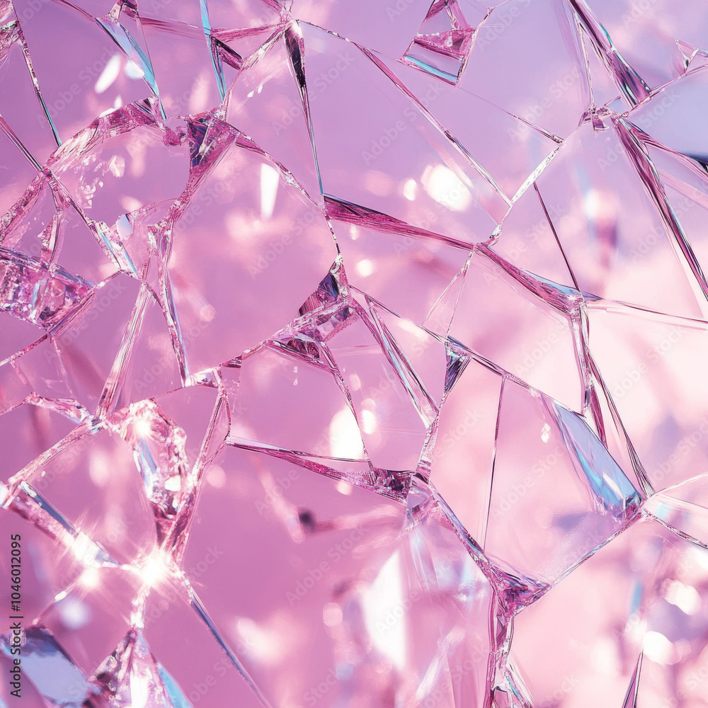 Poster a mesmerizing broken glass texture forming an abstract pattern on a soft pastel pink background, hig