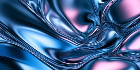 Obraz premium Three-dimensional abstract background with silver metallic swirls and shades of deep blue and neon pink, creating a futuristic and fluid design with reflective highlights
