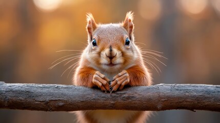Obraz premium This charming image shows a curious squirrel gazing intently from a tree limb, capturing the inquisitive nature and joyful essence associated with wildlife.