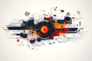 Obraz premium A futuristic circuit board design in festive New Year colors, featuring intricate digital technology elements, glowing lights, and advanced geometric patterns for a modern tech aesthetic.