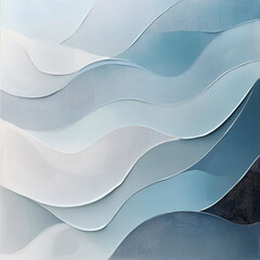 Abstract oil paint forming wavy shapes in soft gray and pastel blue, creating a soothing and gentle composition that inspires calm and reflection