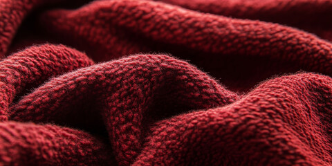Luxurious deep red fabric with a soft, textured pile, elegantly folded to showcase its rich hue and inviting warmth, ideal for a stylish background or textile design