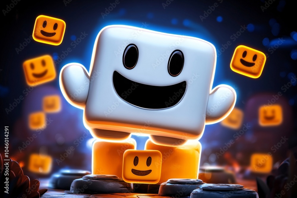 Aufkleber Pixel art of a character smiling in a retro game world, with pixelated details showing the simple joy of a smile in a nostalgic style