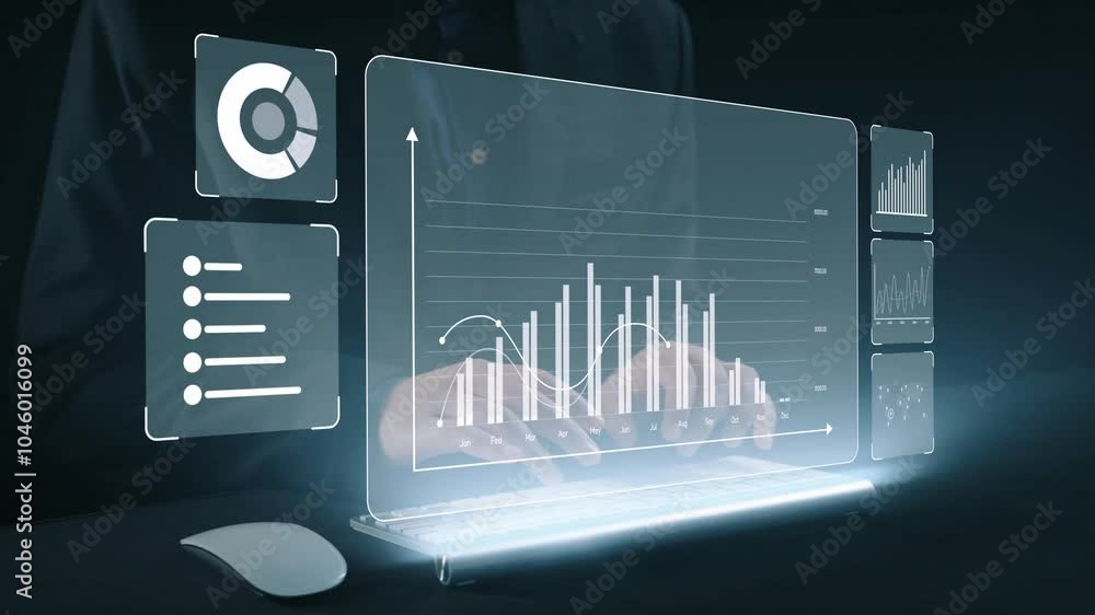 Poster business person delve into data analytics to uncover trends and insights from predictive big data mo
