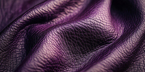 Close-up of dark purple leather, capturing its rich texture and intricate grain, highlighting the bold and luxurious nature of genuine leather