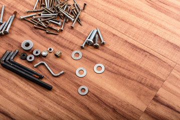 Screws, nuts, washers, L wrench