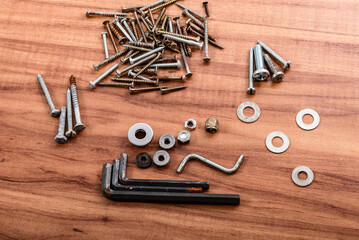 Screws, nuts, washers, L wrench
