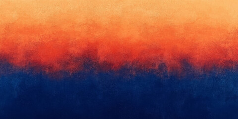 Obraz premium Warm sunset orange fading into deep indigo grainy gradient abstract background with noise texture for a striking poster or header backdrop design