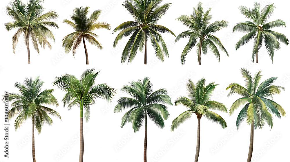 Aufkleber a set of coconut palm images cut out on a white background close up of exotic trees in side view cli