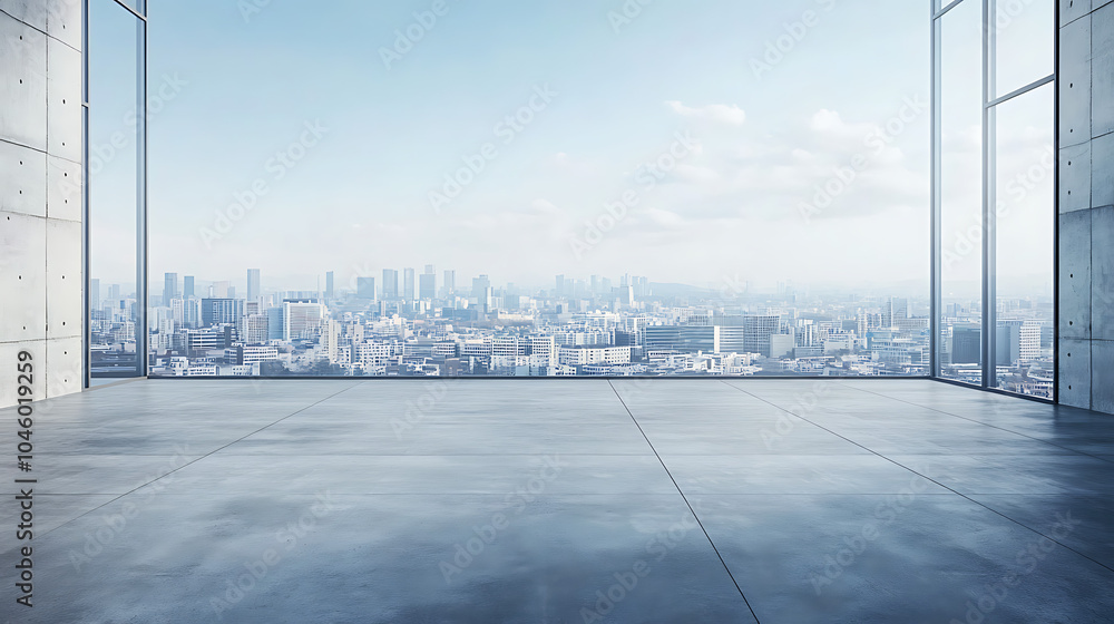 Poster concrete floor or slab empty space or area in showroom shop or store background design with blue sky