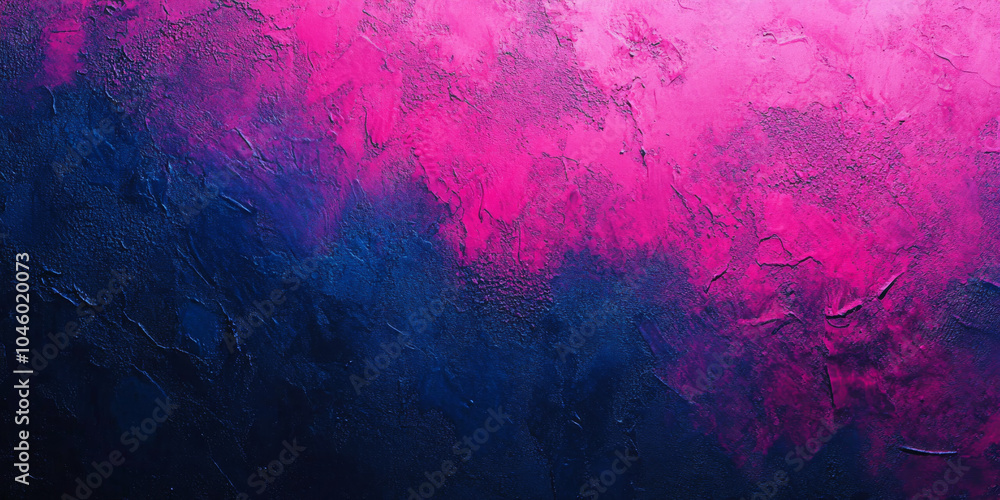 Poster bright fuchsia fading into royal blue grainy gradient abstract background with a textured noise effe