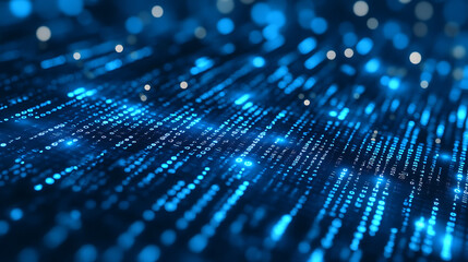 Obraz premium Blue digital binary data on computer screen background