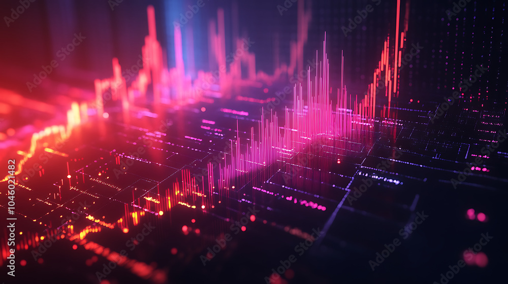 Poster Digital display options chart stock market glowing on a dark background Growth graph 
