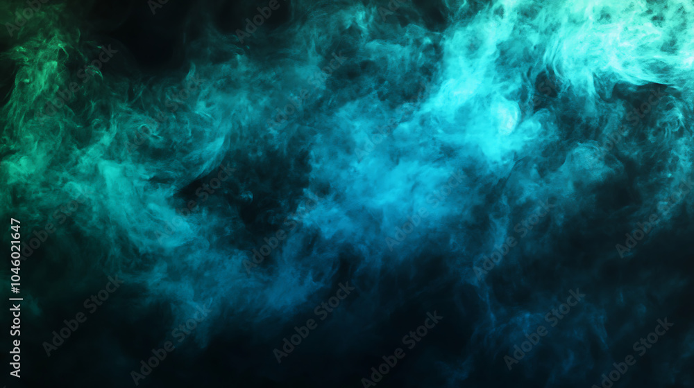Poster abstract backdrop cloud of green and blue smoke on a black isolated background soft mystery horror d