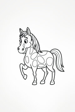 Das lustige Pferd &ndash; Cartoon-Ausmalbild voller Fantasie,  Das fr&ouml;hliche Fleckenpferd &ndash; Ein tierisches Ausmalbild f&uuml;r Kinder, Ein buntes Abenteuer &ndash; Kreatives Pferd f&uuml;r kleine K&uuml;nstler