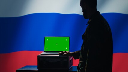 Russian ex KGB FSB service using radar on green screen laptop to detect missiles attacking borders....
