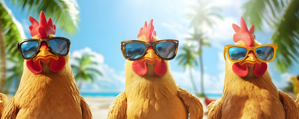 Cartoon chickens wearing stylish sunglasses i
