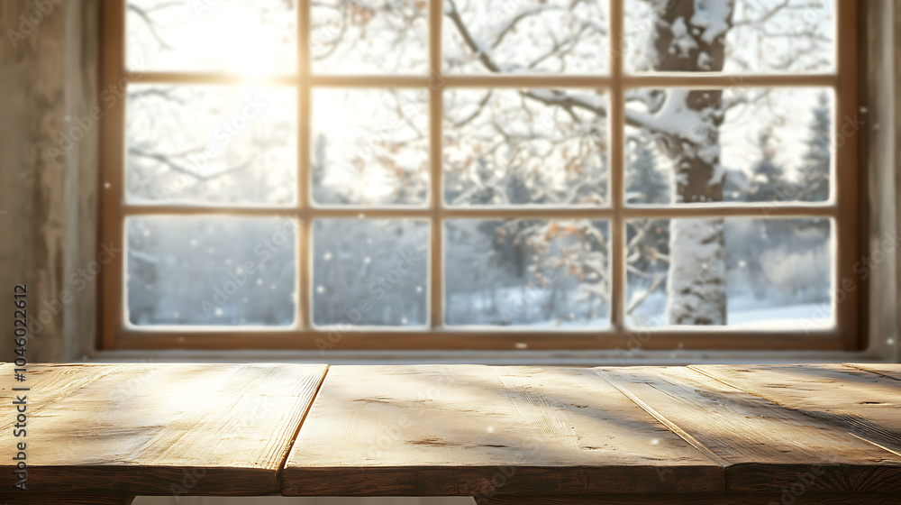 Poster Empty table and winter window in background