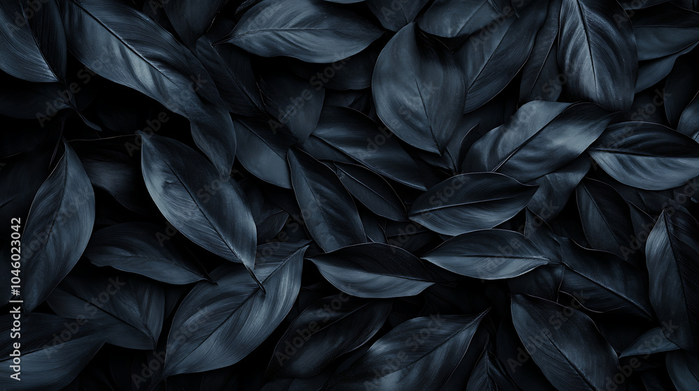 Poster closeup tropical black leaves texture and dark tone process abstract nature pattern background
