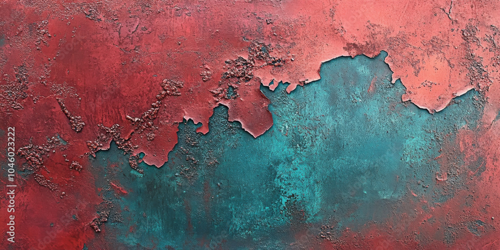 Poster abstract background featuring a rusty red metal surface with chipped teal paint, revealing corrosion