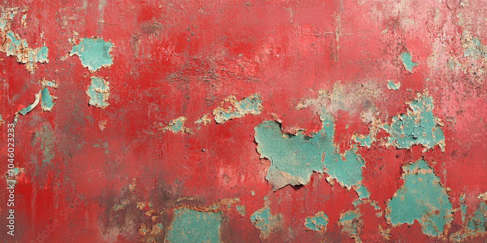 Poster abstract background featuring a rusty red metal surface with chipped teal paint, revealing corrosion