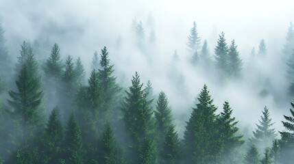 A forest filled with lots of trees covered in fog