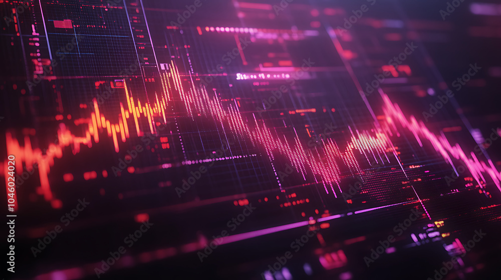 Poster digital display options chart stock market glowing on a dark background growth graph