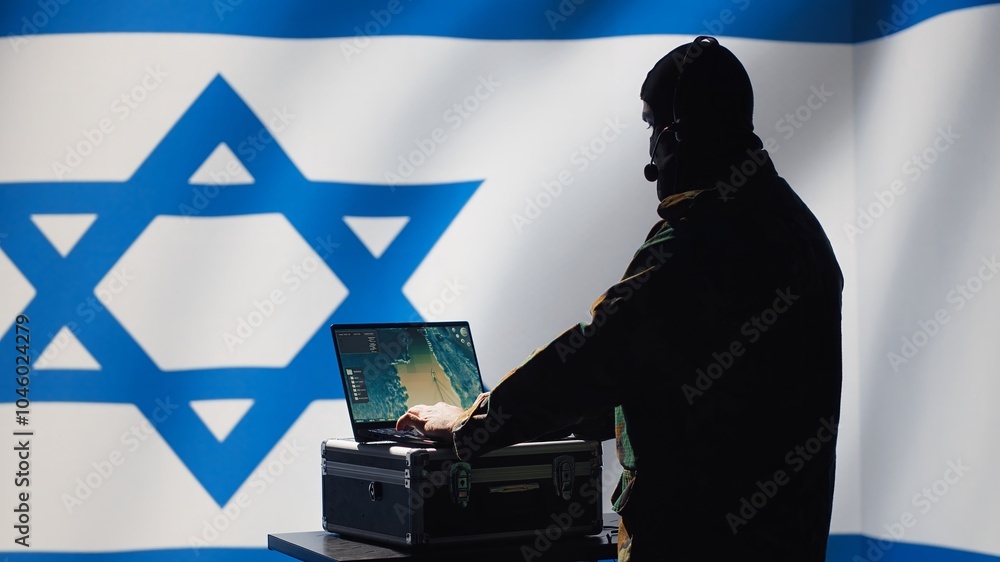 Aufkleber communication systems operator working for mossad using radio and satellite equipment, providing com
