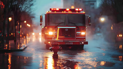 Fire truck pumping water from a hydrant