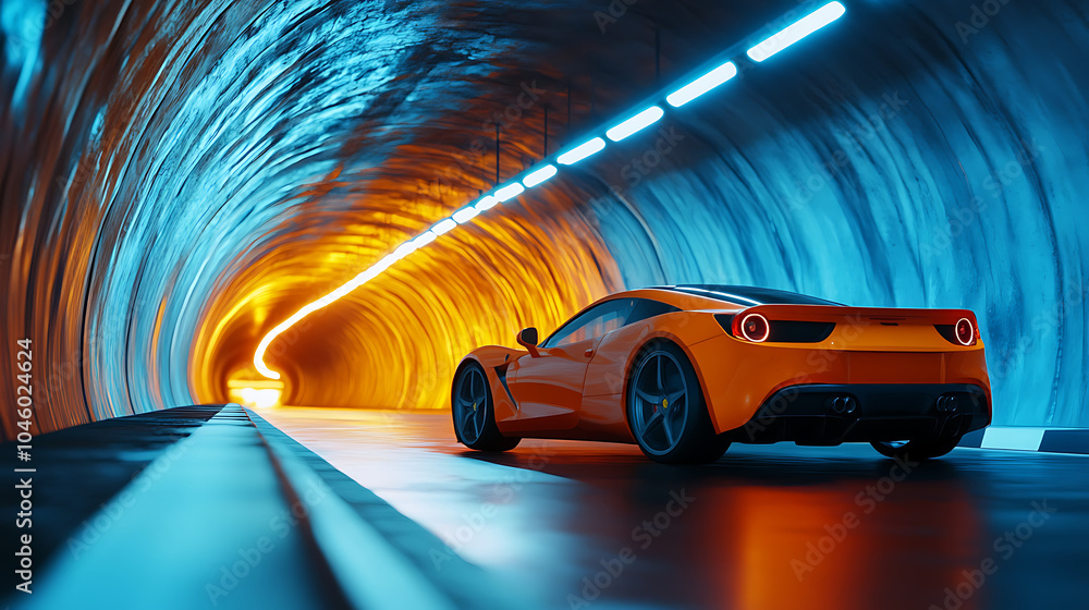 Poster conceptual image of a sports car driving through a tunnel a striking image of a car parked in a tunn