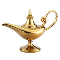 Gold Arabian genie lamp on transparent background