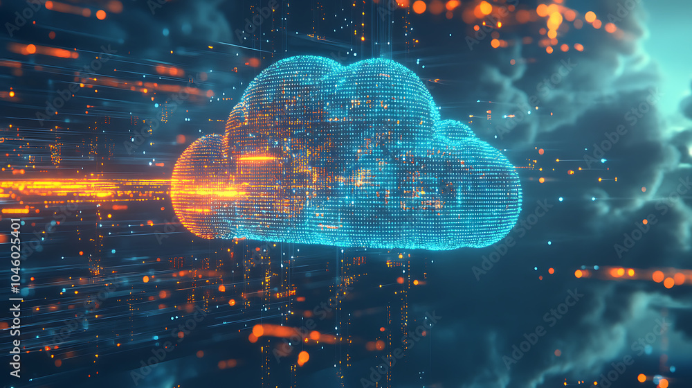 Aufkleber Cloud computing transfer big data on internet futuristic digital technology 