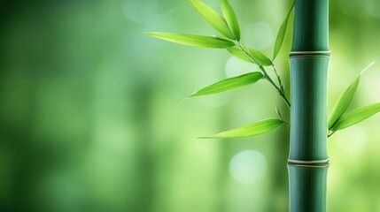 Close-up of bamboo stalks with vibrant green leaves, highlighting the beauty and tranquility of nature in a serene environment.