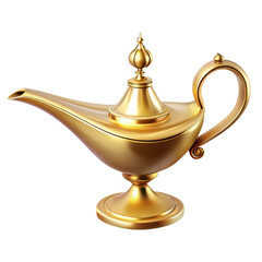Gold Arabian genie lamp on transparent background
