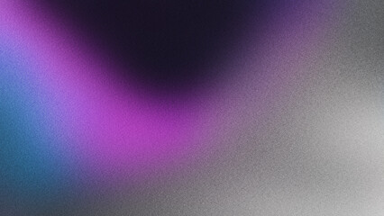 Abstract wavy patterns in purple and blue tones rest on a gradient grey background, from dark to light, accented by grainy textures and noise effects, making it suitable for web and poster designs.