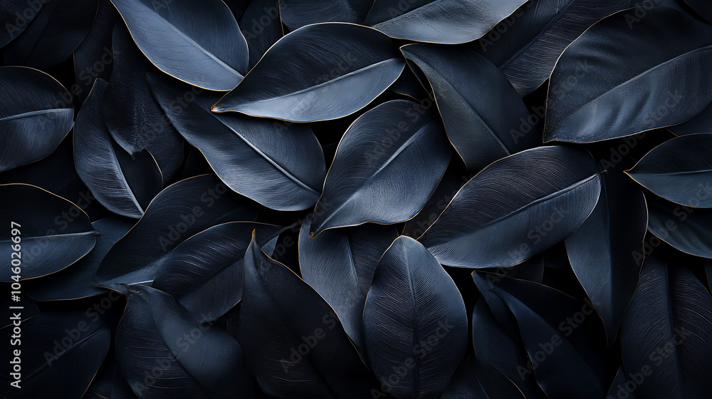 Aufkleber closeup tropical black leaves texture and dark tone process abstract nature pattern background