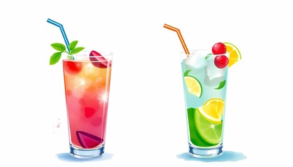 Watercolor Painting of Summer Cocktails