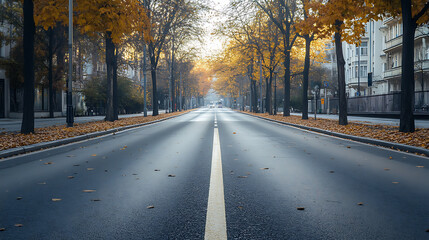 Fototapeta premium Empty road in city in autumn time 