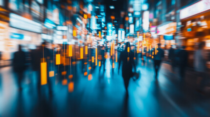 Obraz premium Group of business people silhouettes in modern office building and business network concept. Human resources with pastel innovation charts and graphs with statistics to analyze business