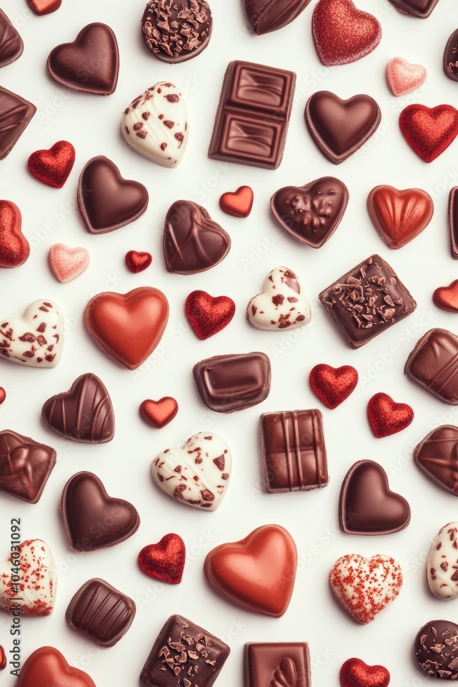 Wall mural A variety of heart-shaped chocolates in different colors and textures.