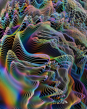 Abstract colorful particle cloud waves in 3D illustration