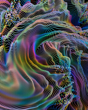 Vibrant 3D particle wave landscape in abstract design