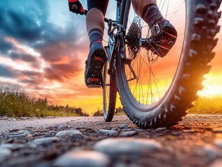 Naklejka premium Cycling in nature, dynamic action, vibrant colors, scenic routes, energetic