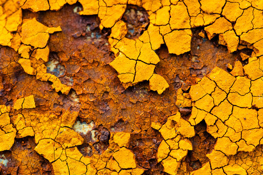 Vibrant yellow cracked soil at Rio Tinto mine, Spain