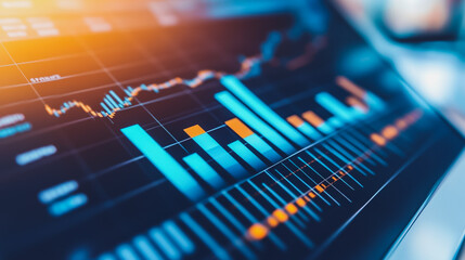 charts and graphs with statistics to innovative analyze business potential and forecast future development of companies growth.
