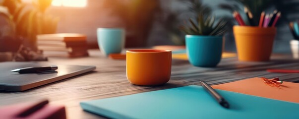 Office brainstorming session, vibrant colors, collaborative setting, creative workspace, dynamic