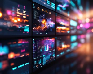 Obraz premium Online course interface, vibrant colors, digital screens, educational setting, modern