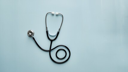 Stethoscope hanging on wall in simple medical setting