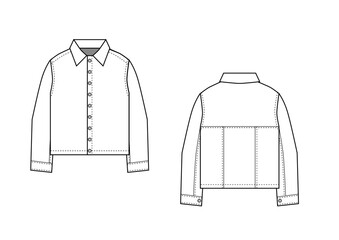 Classic trucker jacket design flat sketch Illustration front and back view vector template, Denim Jacket drawing mock up template for men and women, basic technical drawing 