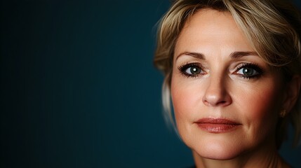 Fototapeta premium Video testimonial with visual progression of a patient's face, showing skin tightening and contour improvement post-facelift, Professional Studio Lighting, Photorealistic